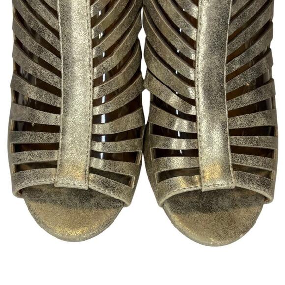 Heart in D Women's Metallic Gold Cage Heel Sandals Size 10 Sling Back Open Toe - Picture 12 of 14